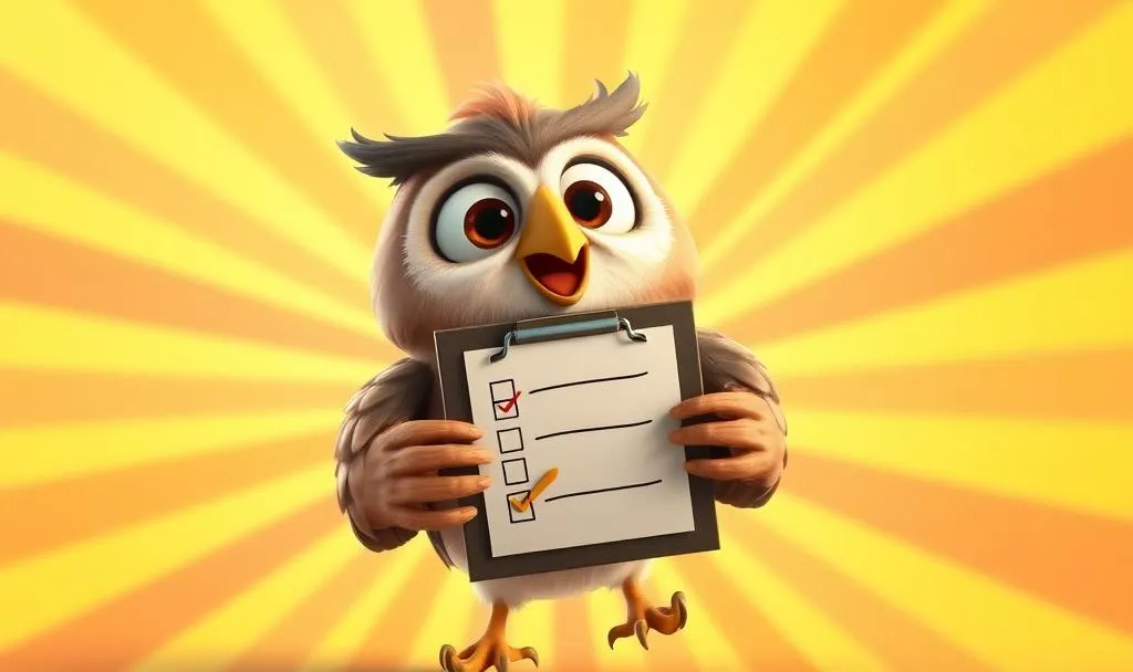 Owl with a checklist representing goal setting and progress tracking